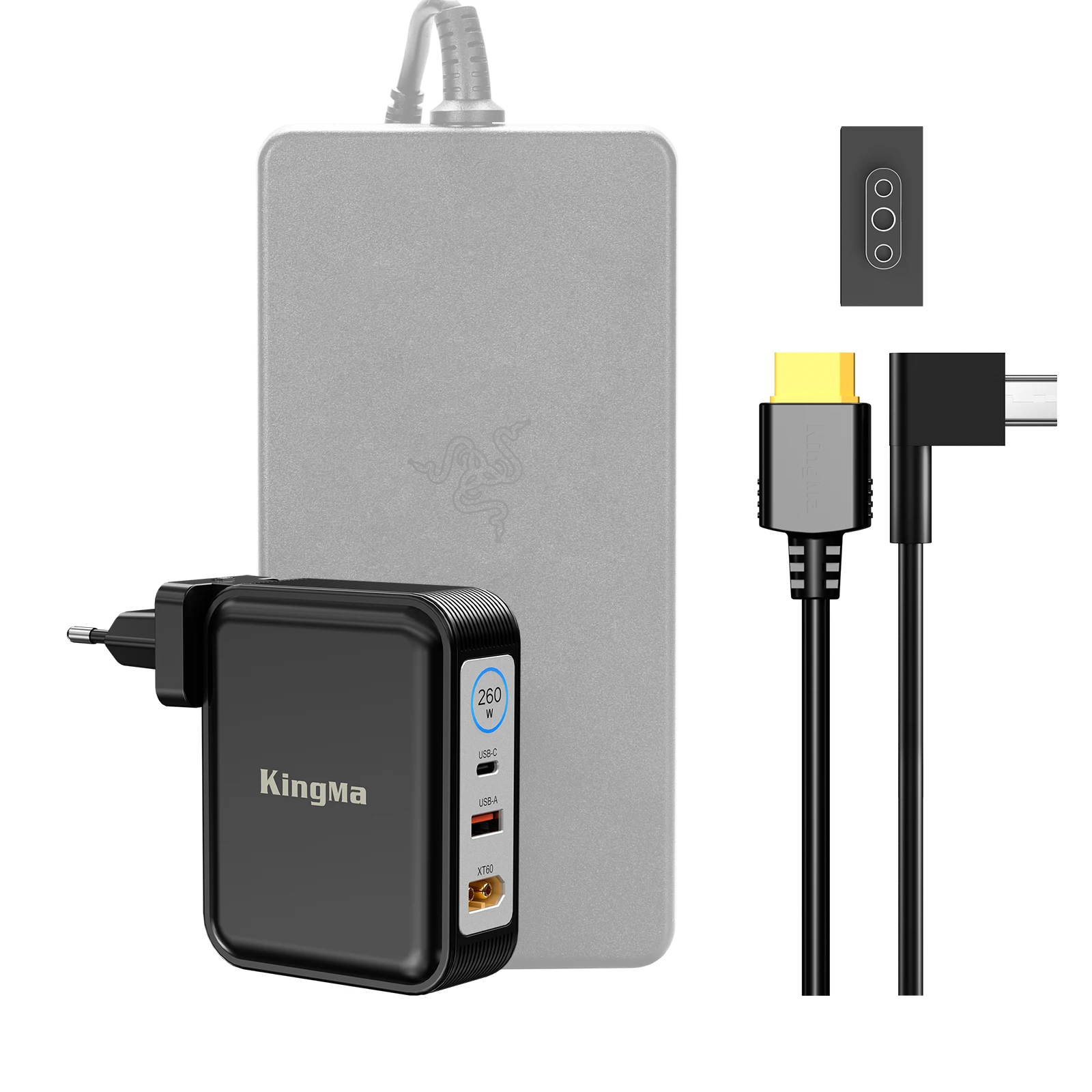 Cargador GaN de 260W para Razer Blade 14, adaptador portátil para ordenador portátil para juegos (20V/13A), fuente de alimentación de cargador rápido plegable PD 3.0