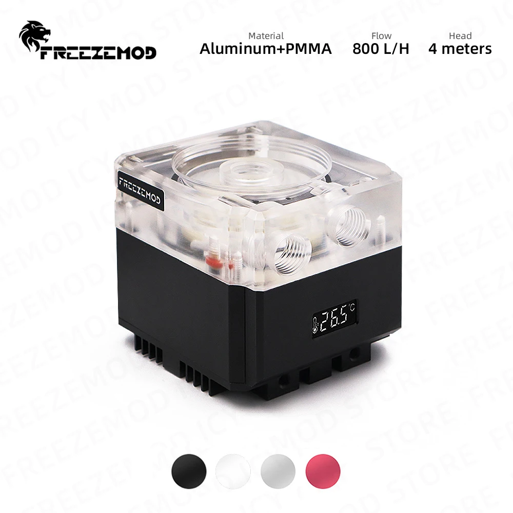 FREEZEMOD-bomba de agua con termómetro, 800L/H, cubierta de Metal, cabezal de 4M, refrigeración líquida, VA, LCD, Sensor de temperatura, PU-FS6M-P
