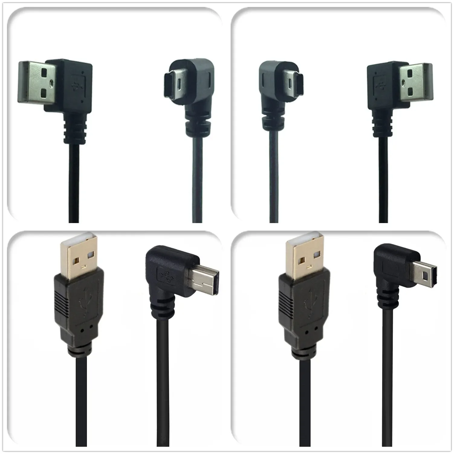 Doble ángulo recto de 90 grados Mini USB 5 pines puerto T Cable corto USB 2,0 tipo A macho a Mini B Cable de fecha de cargador rápido 25CM - imagen 2