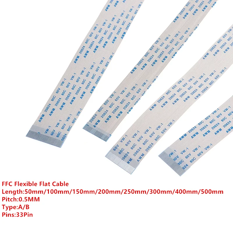 Cable plano Flexible FFC FPC LCD AWM 20624 80C 60V piezas 0,5 MM, paso de 33 pines hacia adelante/atrás, 33 Pines, 10 VW-1