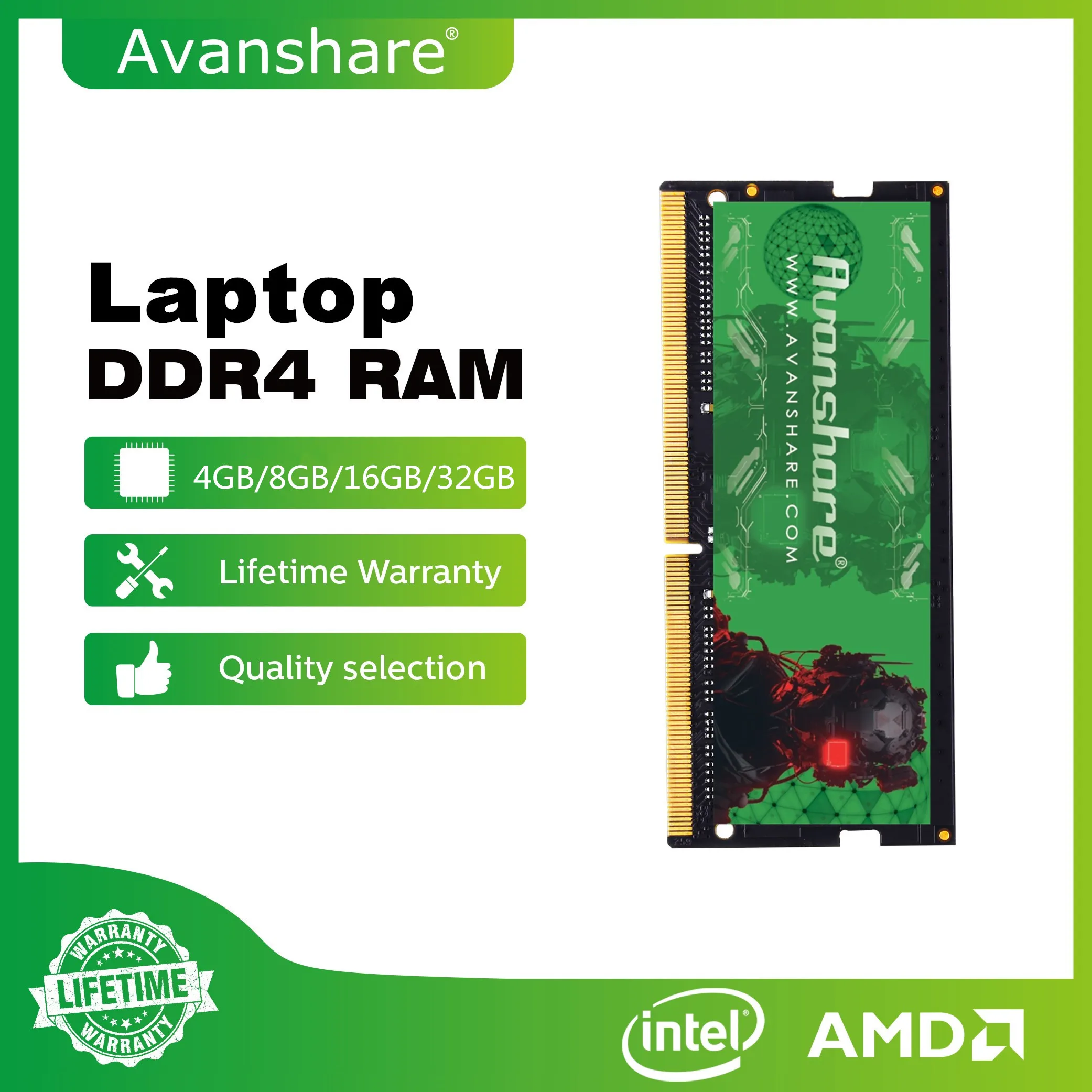 Avanshare Memoria Ram DDR3 DDR4 DDR5 8GB 16GB 32GB 1600 2400 2666 3200MHz 5600Mhz para NB Laptop Notebook Intel AMD placas base - imagen 2