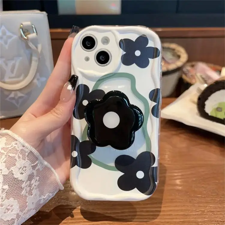 Funda para Xiaomi Redmi Note 13 Pro 5G 12 4G 8 11 10 12 13 Pro Plus 12S Redmi 12 13C 12C 9 10 A1 A2 A3 cubierta con soporte de flores negras - imagen 4