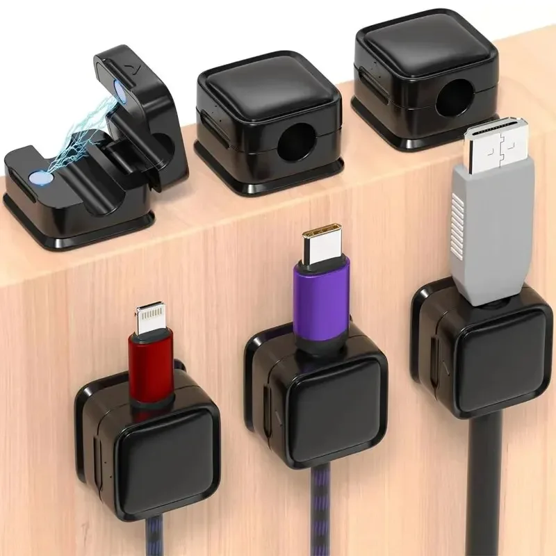 Organizador de cables, caja de enchufe magnético, enrollador de cables de silicona, Clips flexibles de gestión de cables para auriculares y ratón, 6 uds.