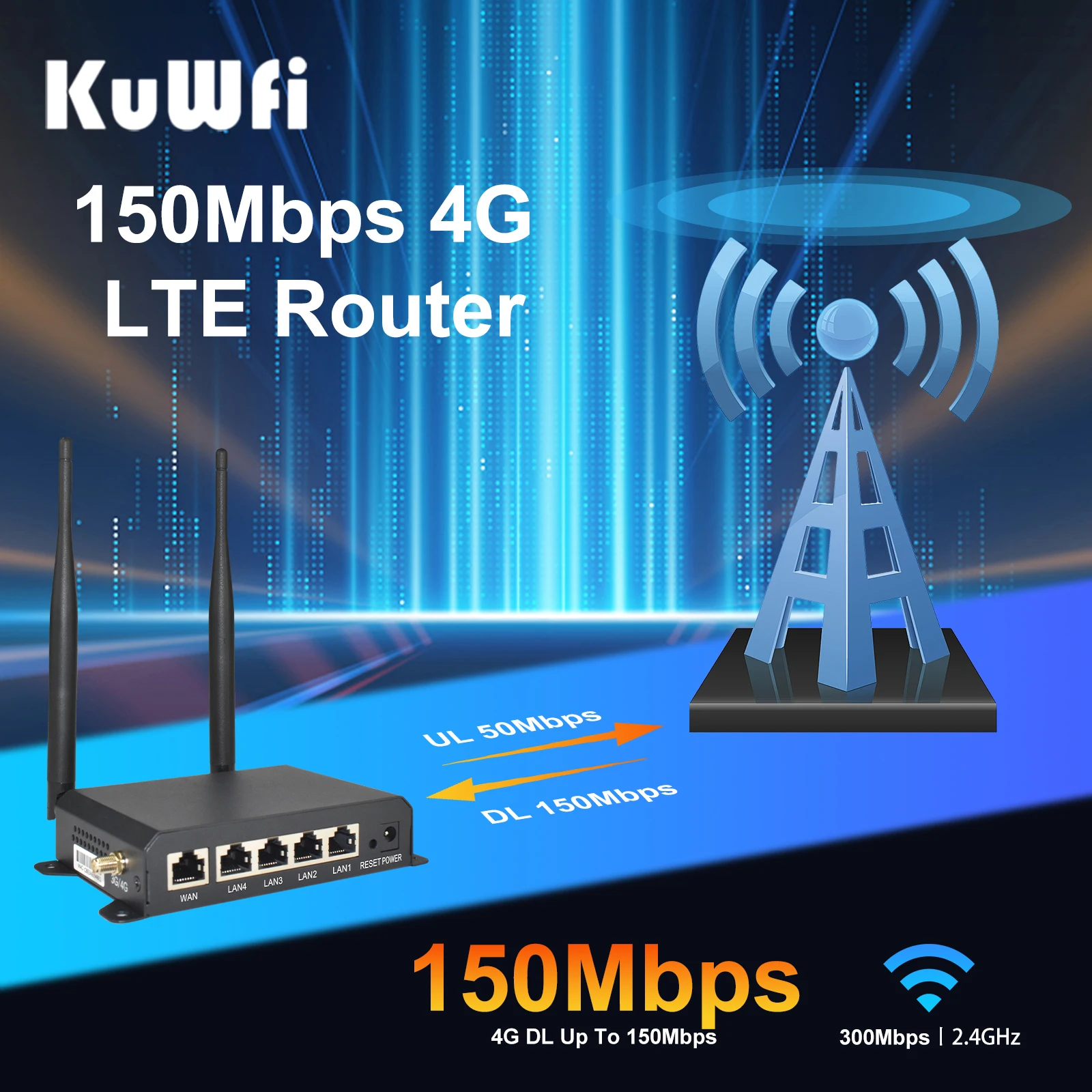 Enrutador KuWFi CAT4 4G LTE, enrutador WiFi de 300Mbps y 2,4 GHz, 4 antenas desmontables, módem 4G con puerto Ethernet WAN LAN, modo repetidor AP - imagen 3