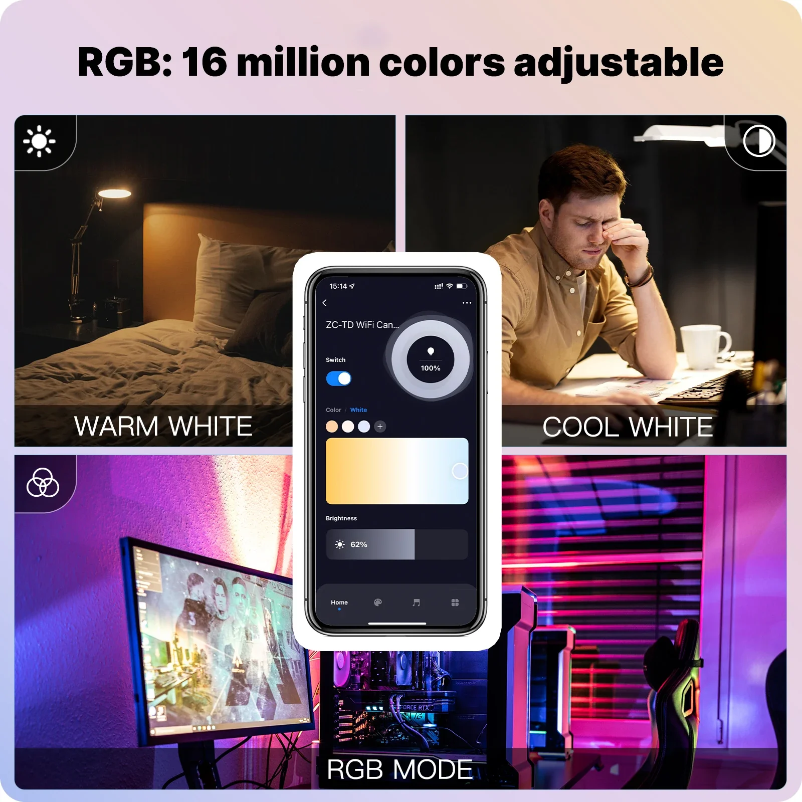 MOES Bombilla LED de vela inteligente E12 WiFi Tuya 5W RGBCCT 16 millones de colores 2700-6500K Control de voz compatible - imagen 3