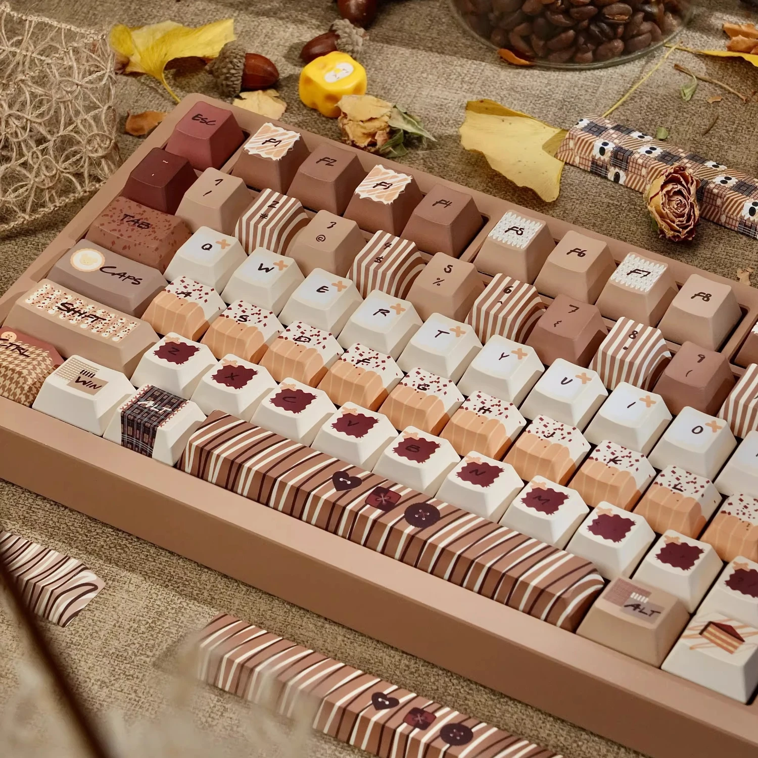 MAIMOOO Tiramisú Keycaps Cherry FOA Profile PBT Sublimación térmica de cinco lados Teclas marrones personalizadas para teclado mecánico - imagen 3
