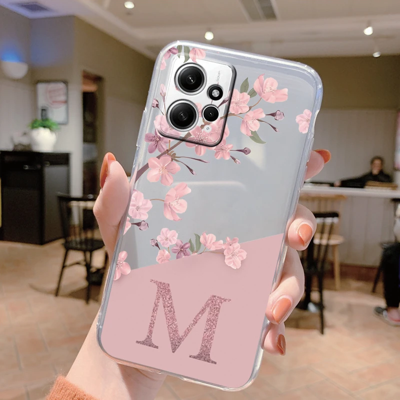 Funda con letras y flores para Redmi Note 12 4G, Funda de silicona suave trasera a la moda, Funda transparente para Redmi Note12 - imagen 5
