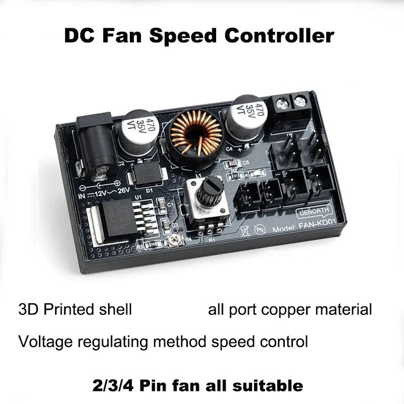 Angitu 5,5*2,5 regulador de voltaje CC controlador de velocidad Hub de alta potencia 2/3/4P ventilador Control de velocidad de refrigeración DIY ajuste de temperatura KD01