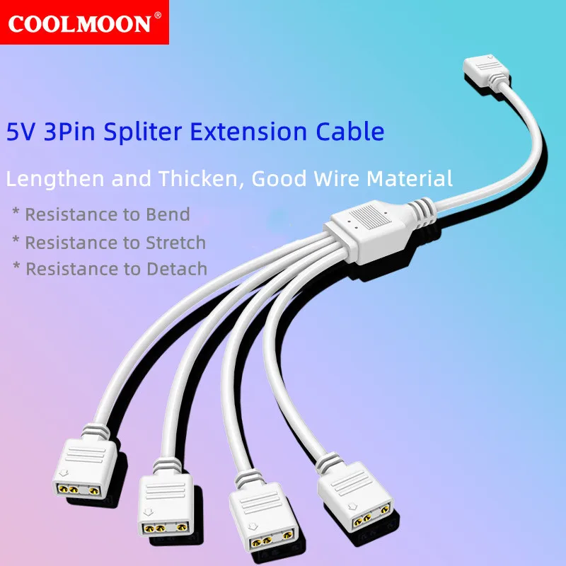 COOLMOON blanco 30CM 5V 3Pin ARGB Cable de extensión adaptador 1 a 1 2 3 4 divisor para ventilador placa base AURA RGB LED sincronización para MSI ASUS - imagen 3