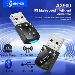 Adaptador 2 en 1 Bluetooth 5,4 USB WiFi 6 900Mbps tarjeta de red inalámbrica adaptador Ethernet USB Dongle banda Dual 2,4G 5G para ordenador portátil
