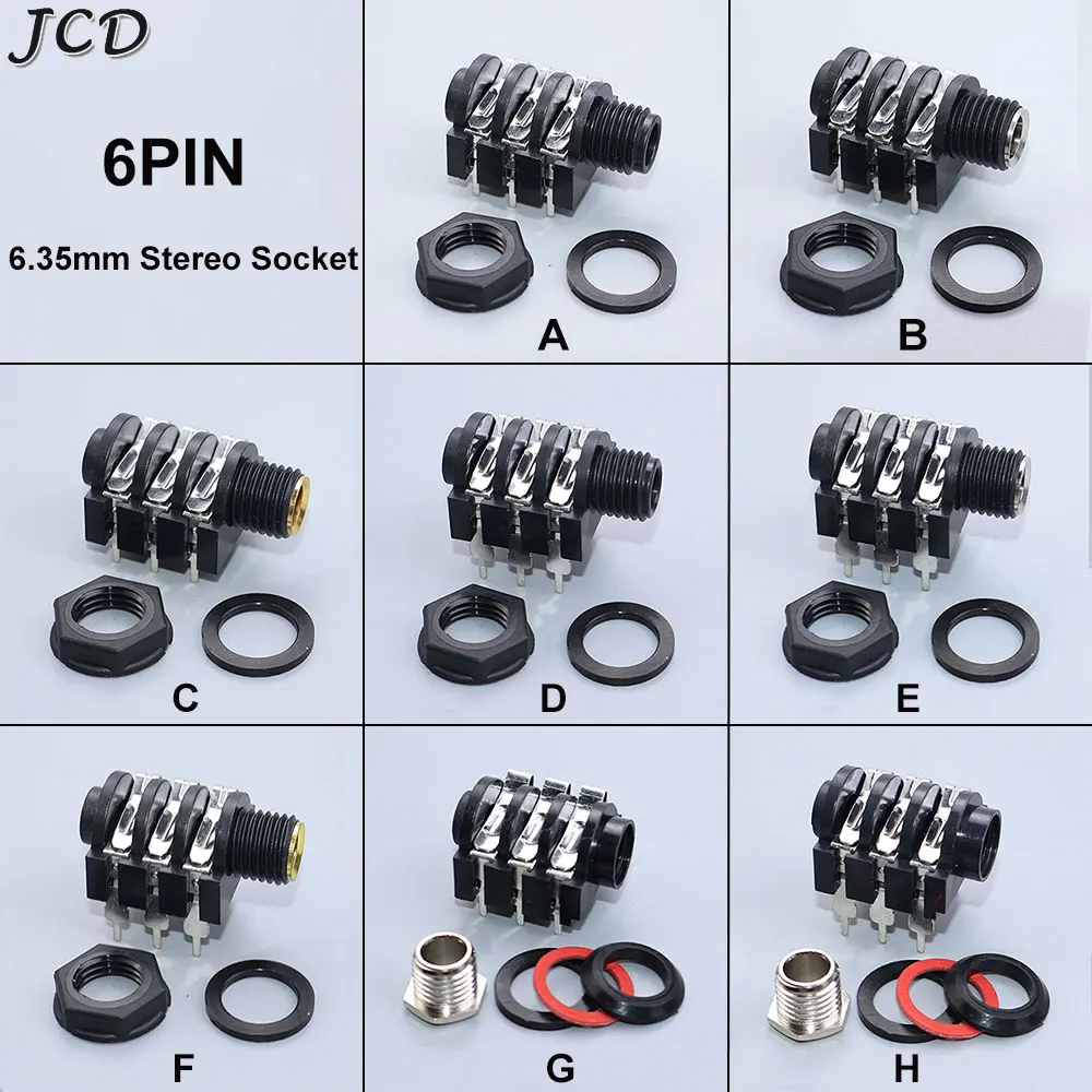 JCD 1/4 "6 pines 6,35mm enchufe de auriculares estéreo hembra enchufe de Audio 6,5mm conector de micrófono PCB conector de soldadura Pin corto largo