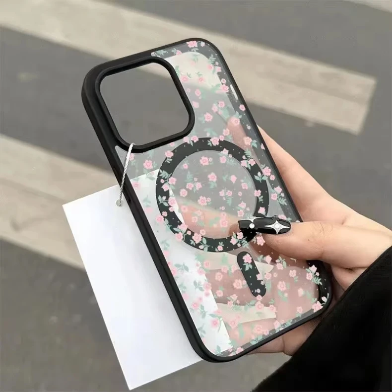 Funda de teléfono acrílica magnética Tiny Rose para iPhone 15 14 16 17 Pro Max 13 12 11 Plus 17 Air funda protectora de cuerpo de cobertura completa
