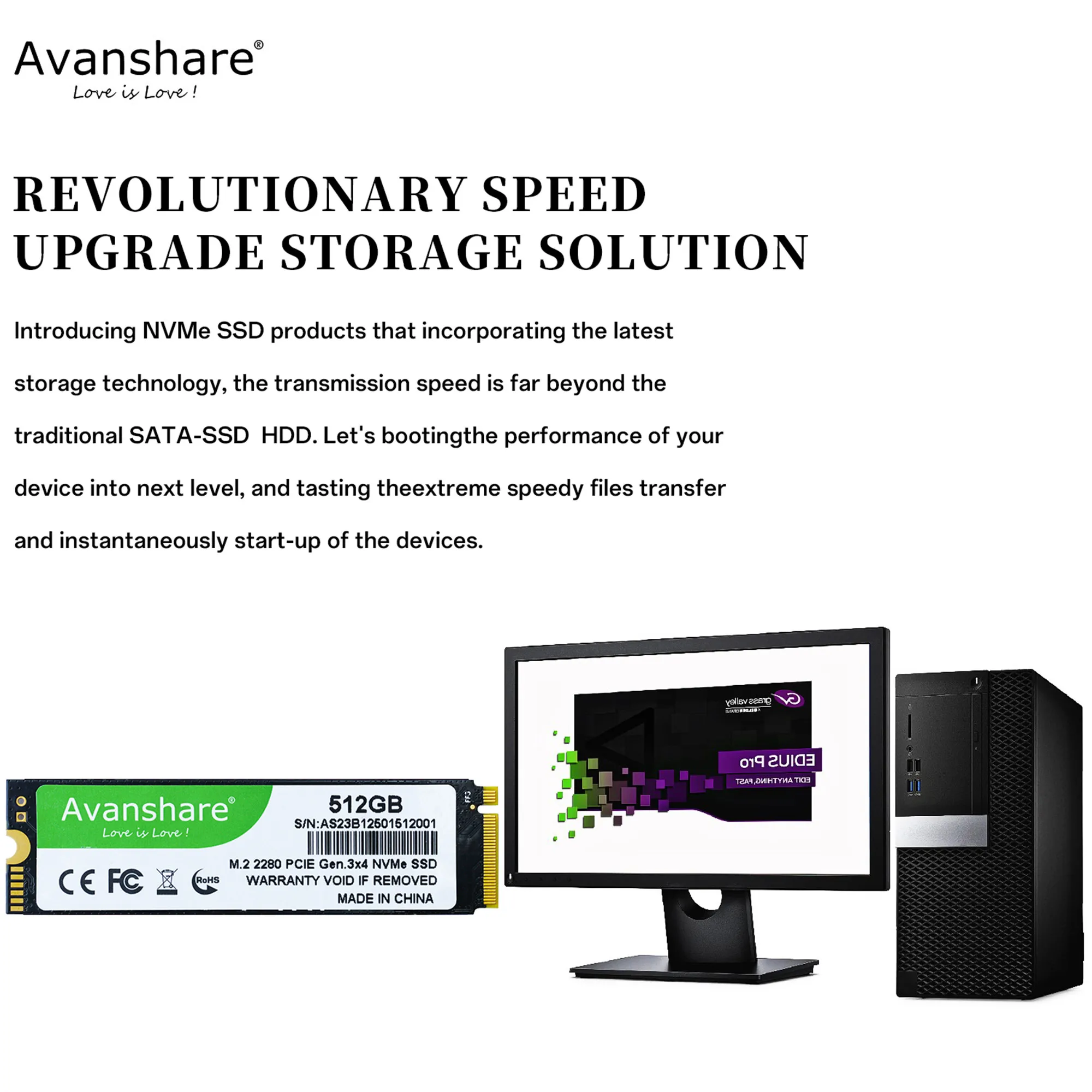 Avanshare SSD M.2 NVMe 128GB 256GB 512GB 1TB 2TB M2 NVMe PCIe3.0 M.2 2280 SSD disco duro disco de estado sólido para ordenador portátil de escritorio - imagen 2