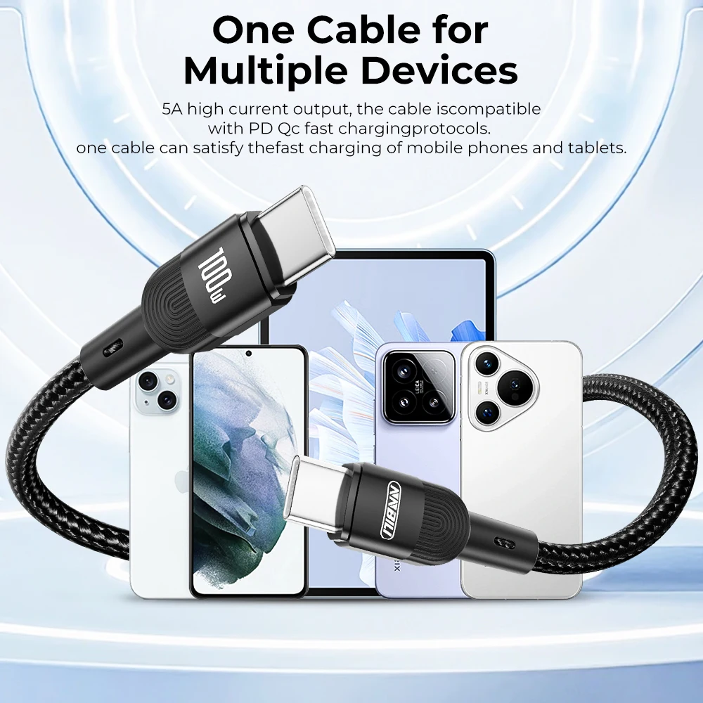 NNBILI 100W tipo C a USB C Cable PD 3,0 carga rápida 4,0 carga rápida tipo C a tipo C para iPhone 15 16 Macbook Samsung Xiaomi - imagen 3