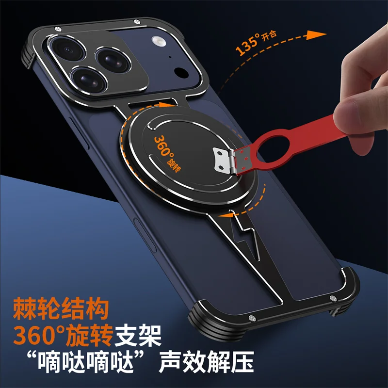 Funda de teléfono con soporte magnético Magsafe de Metal para iPhone 17 ProMax 17Pro 17 Air, aleación de aluminio, sin montura, protección de lente a prueba de golpes - imagen 5