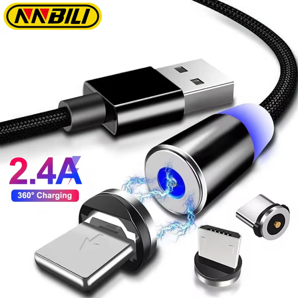 NNBILI Cable USB magnético LED Cable de carga rápida tipo C cargador magnético carga de datos Cable Micro USB Cable de teléfono móvil Cable USB