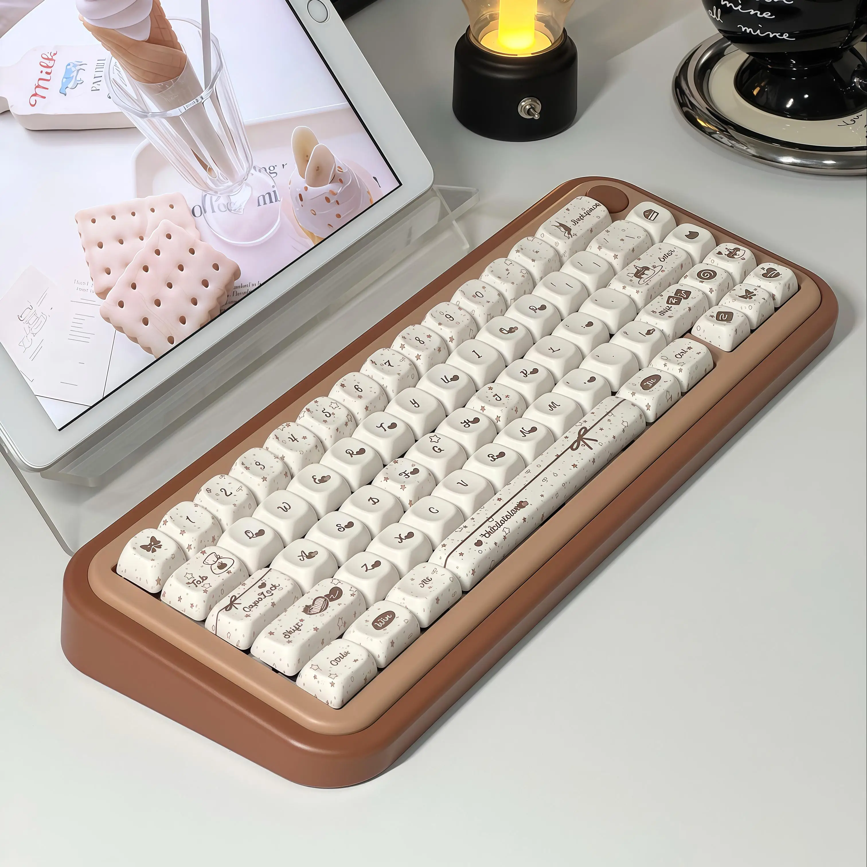 Juego de teclas con tema crujiente de Chocolate, perfil PBT Cherry FOA, teclas originales personalizadas hechas a mano para accesorios de teclado mecánico - imagen 5