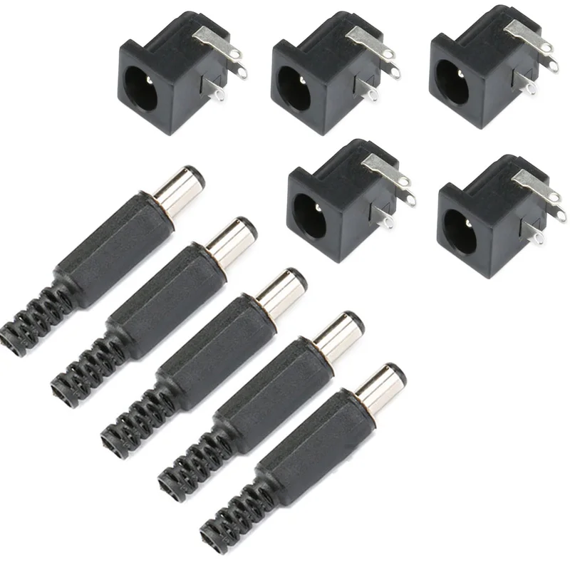 Conector de toma de corriente de CC, adaptador de bricolaje de aguja redonda, 5,5x2,1mm, 5,5x2,1, 5 pares