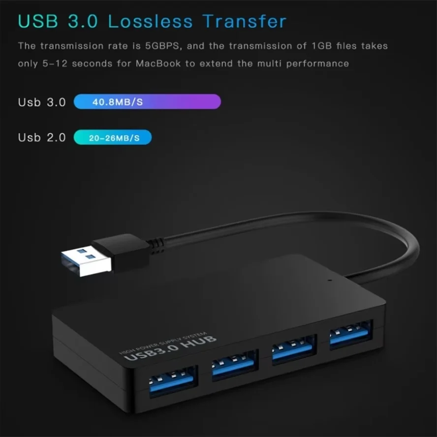 Adaptador HUB USB 3,0, extensor USB HUB 3,0, estación de acoplamiento de 4 puertos, transferencia de fecha de alta velocidad para PC, accesorios para ordenador portátil, divisor USB - imagen 5