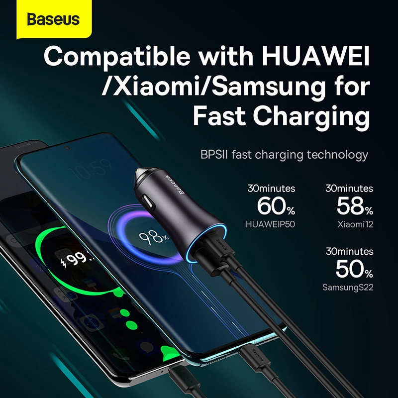 Baseus Cargador Coche USB-C 60W - Carga Rápida - imagen 2