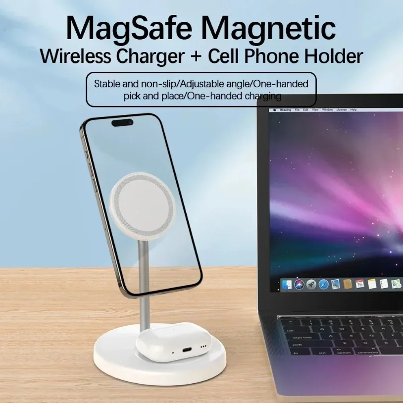 Soporte de cargador inalámbrico magnético 2 en 1 mejorado de 30W para iPhone 16-12 Pro Max AirPod Pro soporte de estación de carga rápida para teléfono - imagen 2