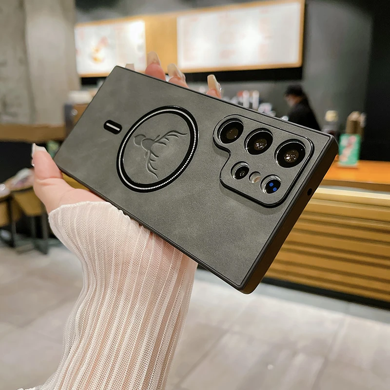 Funda de teléfono de cuero con carga inalámbrica magnética Magsafe de lujo para Samsung S25 Ultra S23 S21 S22 S24 Ultra Plus cubierta de ciervo alce - imagen 3
