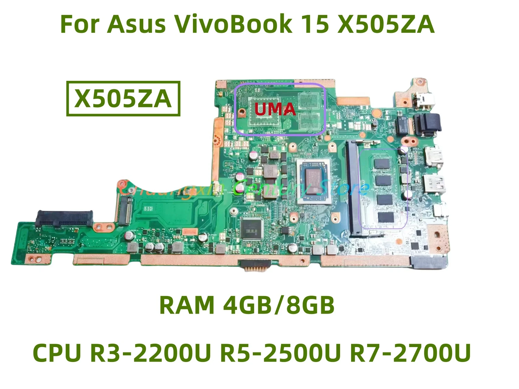 Placa base X505ZA para For Asus VivoBook 15 X505ZA CPU de ordenador portátil R3-2200U R5-2500U R7-2700U UMA RAM 4GB/8GB 100% prueba ok envío