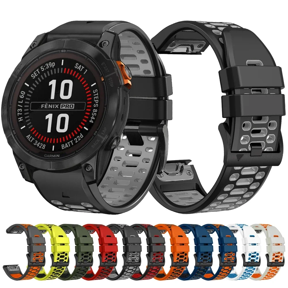 Correa de silicona transpirable QuickFit de 22mm y 26mm para Garmin Fenix 7X 7 6X Pro 5 5X Plus/Epix 2 47mm 51mm Tactix 7