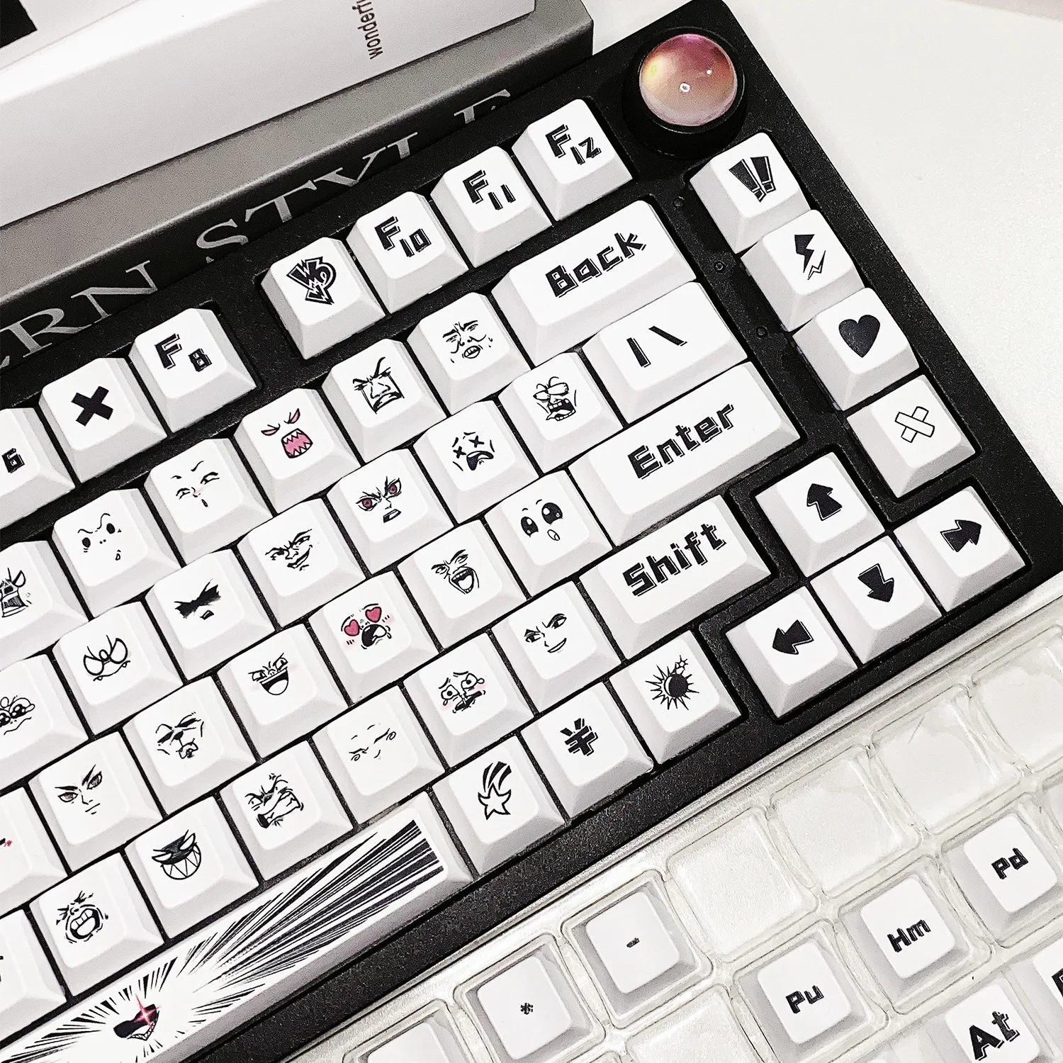 Teclas de perfil de cereza PBT de 127 teclas, teclas de sublimación de tinte con tema de emoticono para interruptor Mx, teclas de teclado mecánico, personalizadas, DIY