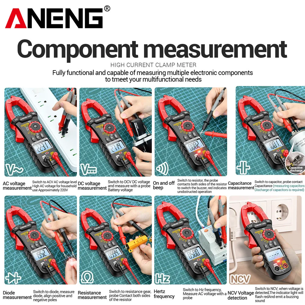 ANENG-multímetro de abrazadera CM83, herramienta de prueba de alta Cturrent sin contacto, multifunción, profesional, detección NCV, Hertz, 1000a - imagen 5