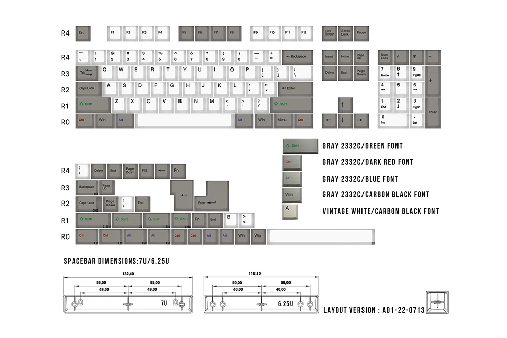 Keycaps Doble Shot Vintage Blanco Gris – Taihao OEM Cubic - imagen 3