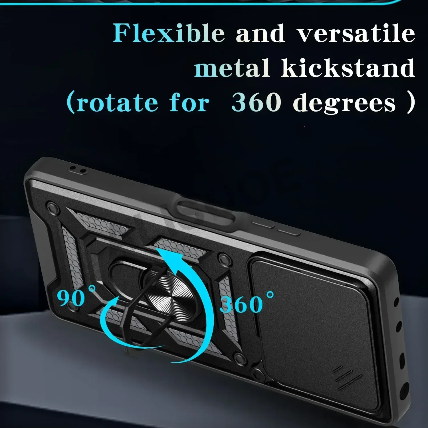 Armadura Funda para POCO M7 Pro 5G Funda deslizante Cámara anillo giratorio soporte Funda a prueba de golpes para Xiaomi POCO M7 Pro 5G Capa Funda - imagen 5