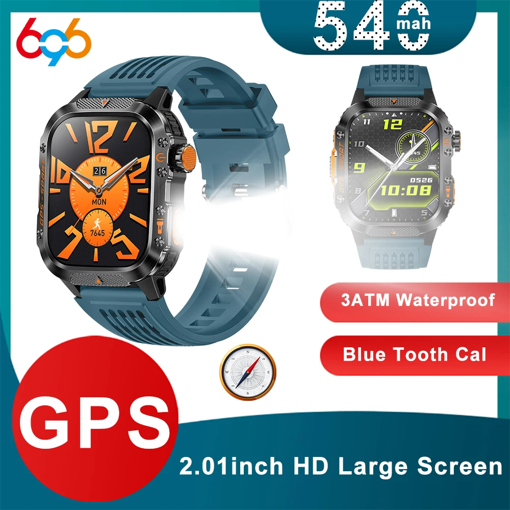 GPS deportes al aire libre brújula llamada de diente azul reloj inteligente linterna impermeable ritmo cardíaco salud Smartwatch recordatorio de información