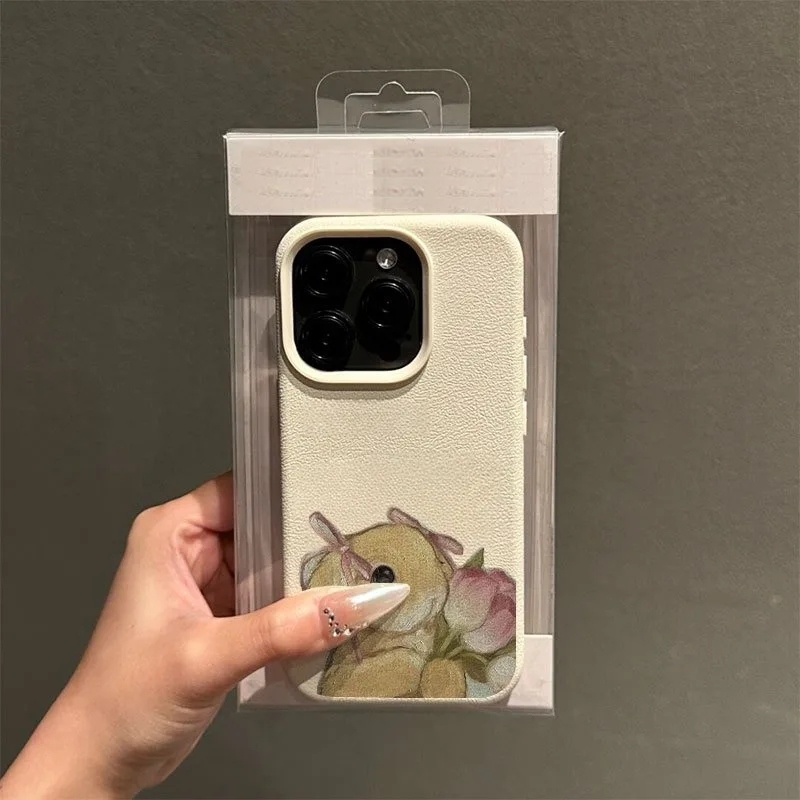 Funda de teléfono con textura de lichi y tulipán, conejo bonito, para iPhone 11, 12, 13, 14, 15, 16, 17 Pro Max Plus 17 Air X XS XR 16E - imagen 2