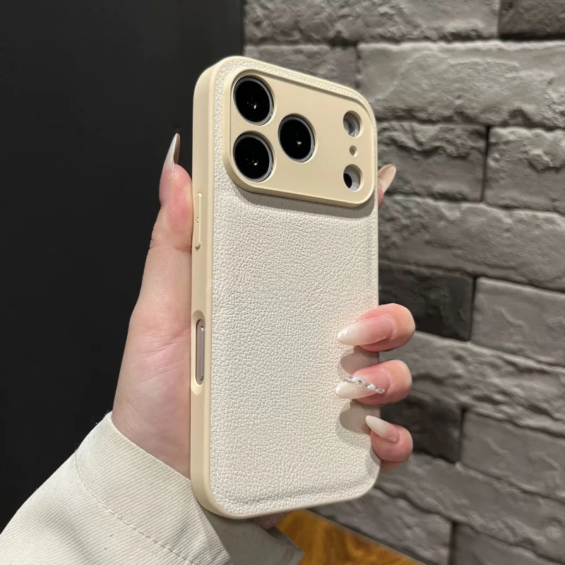 Lichee PU Funda de cuero mate IPhone 17 Pro Max 16E 15 14 13 Promax Color sólido a prueba de golpes cubierta suave para Iphone Air - imagen 2