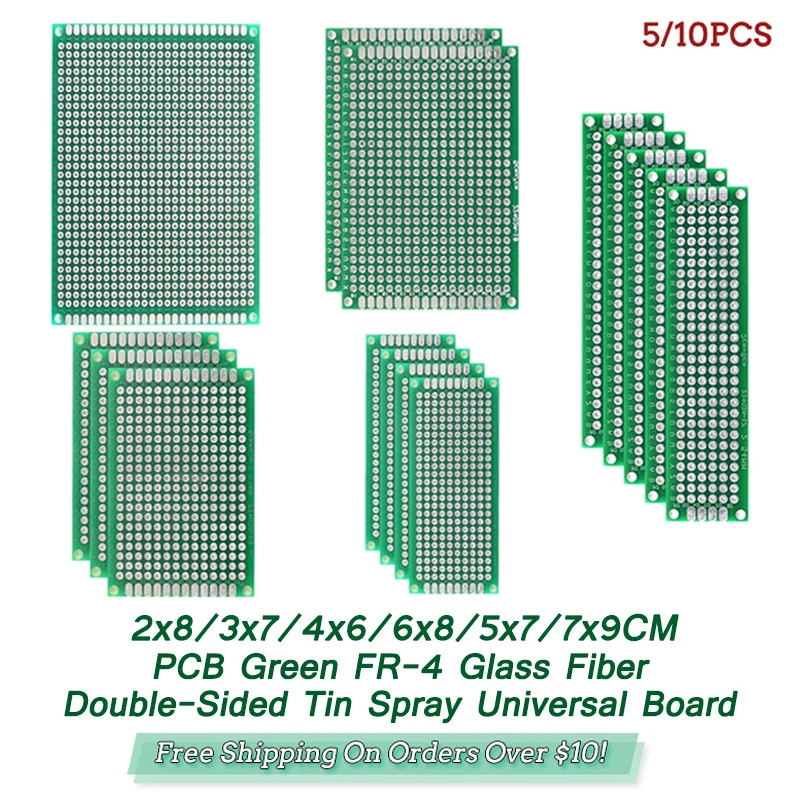 Placa prototipo PCB de 5/10 Uds., placas de circuito de pulverización de estaño de doble cara verde 2x8 3x7 4x6 5x7 7x9CM, Kit electrónico DIY, envío gratis