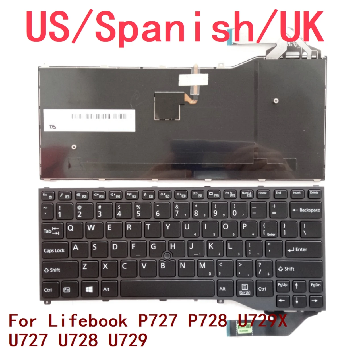 Teclado retroiluminado para portátil Fujitsu Lifebook, reemplazo de PC, P727, P728, U729X, U727, U728, U729