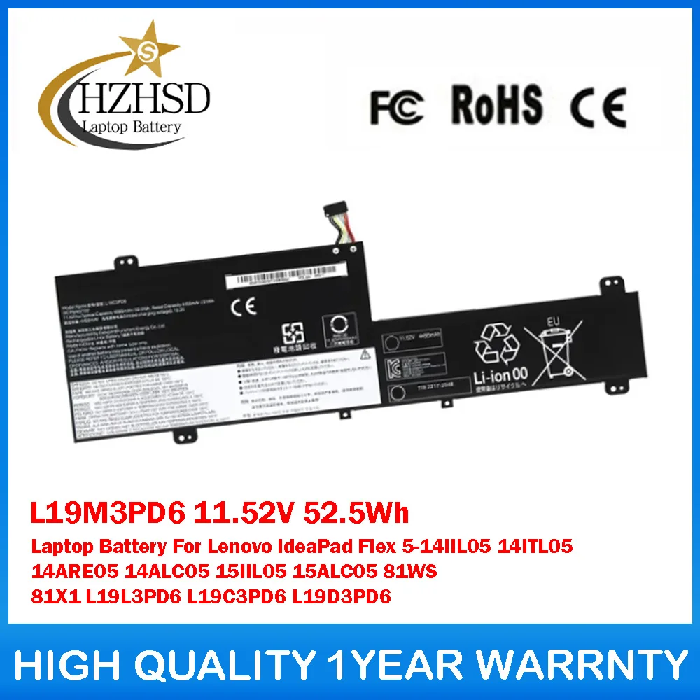 L19M3PD6 11,52 V 52.5Wh batería del ordenador portátil para Lenovo IdeaPad Flex 5-14IIL05 14ITL05 14ARE05 14ALC05 15IIL05 15ALC05 81WS L19L3PD6