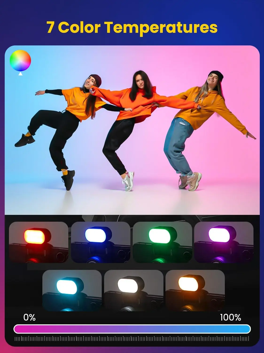 AOCHUAN Mini RGB Luz de relleno magnética Brillo de 3 paradas Ajuste de 7 colores Gimbal LED Luz de fotografía de vídeo para teléfono Selfie - imagen 3