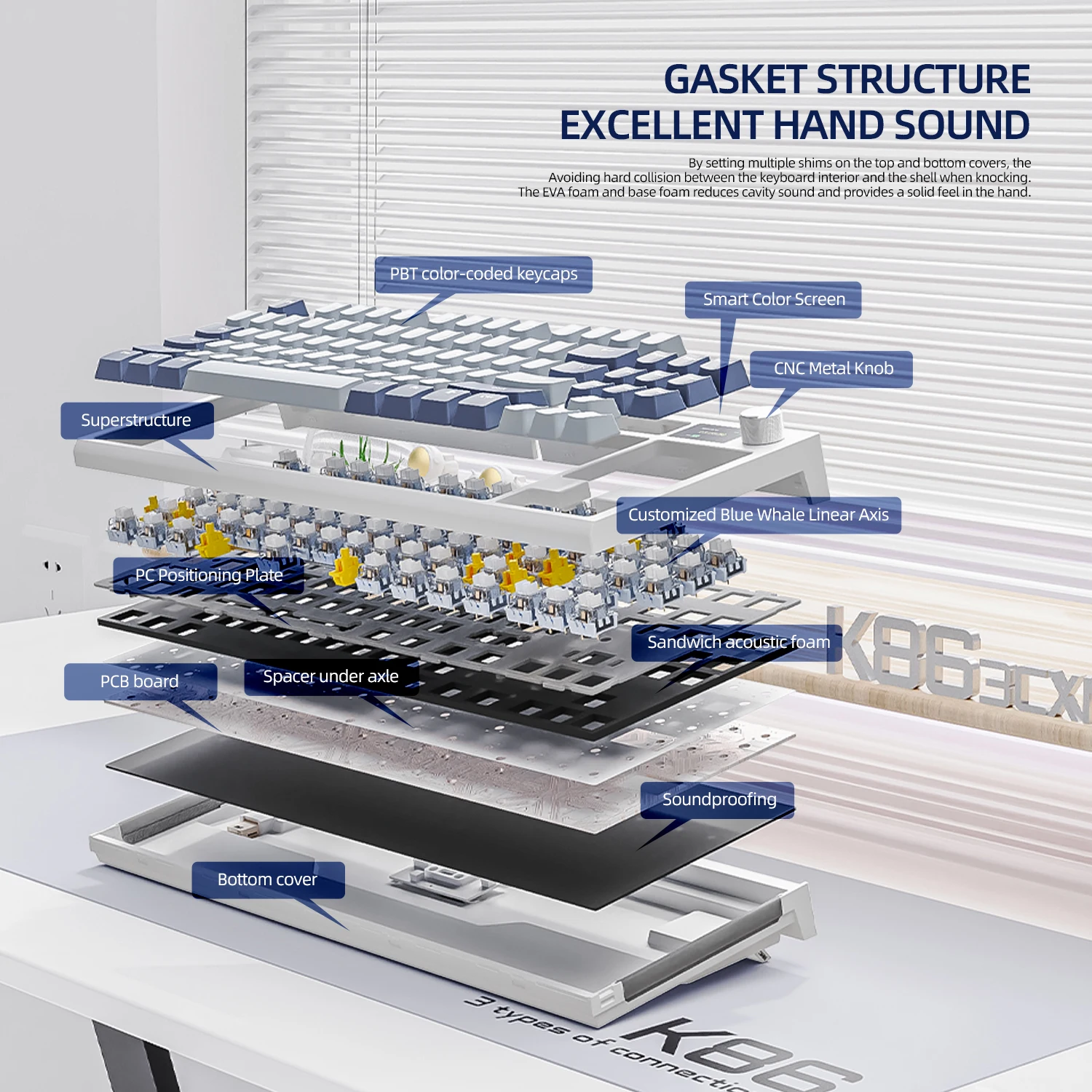 Teclado mecánico inalámbrico AttackShark K86 con pantalla a Color inteligente, perillas de Metal, controlador Cloud, intercambiable en caliente, multifunción, Bluetooth - imagen 3
