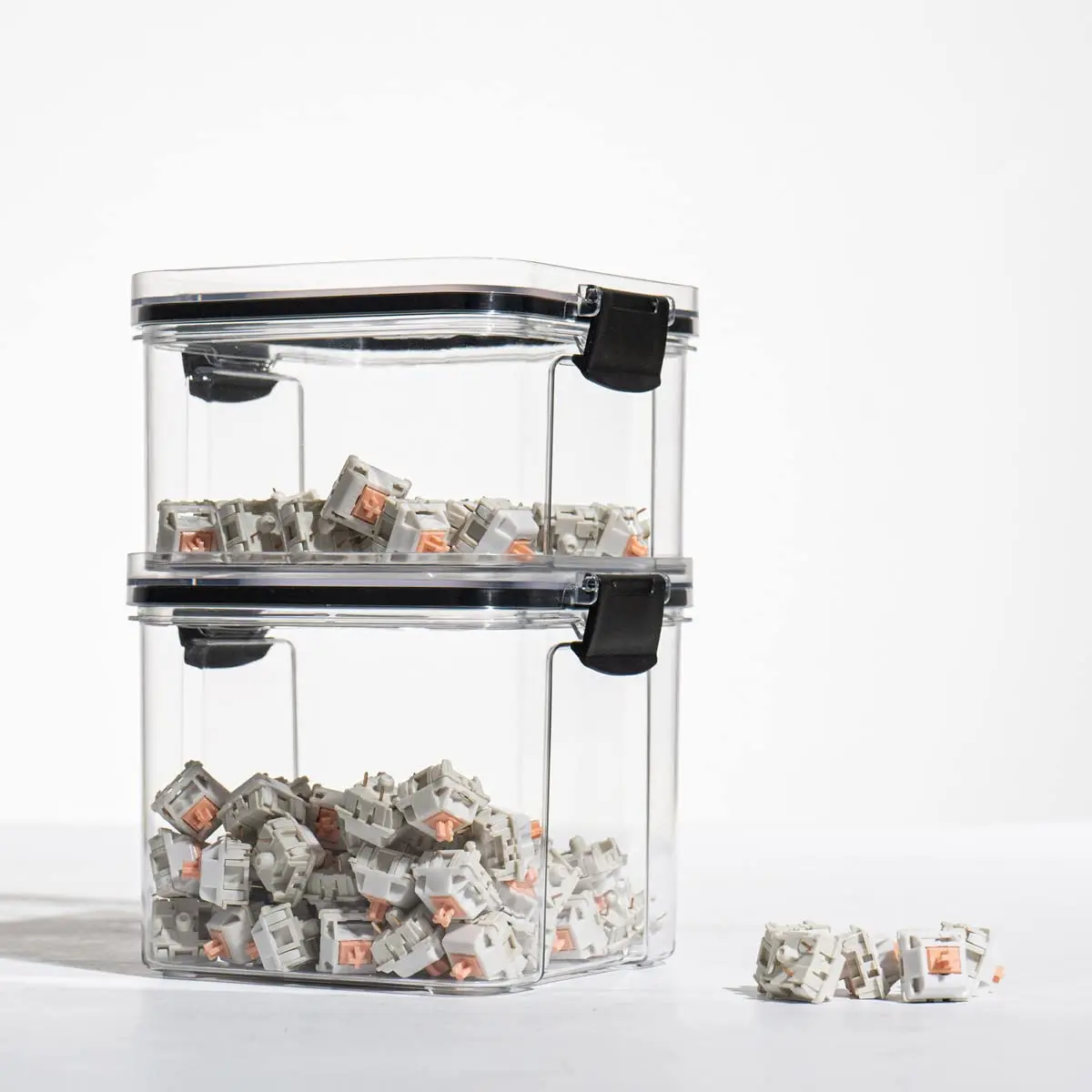 Contenedor de interruptores de teclado, caja de almacenamiento para teclas, botella de almacenamiento sellada, lata de exhibición, caja de almacenamiento para teclado mecánico