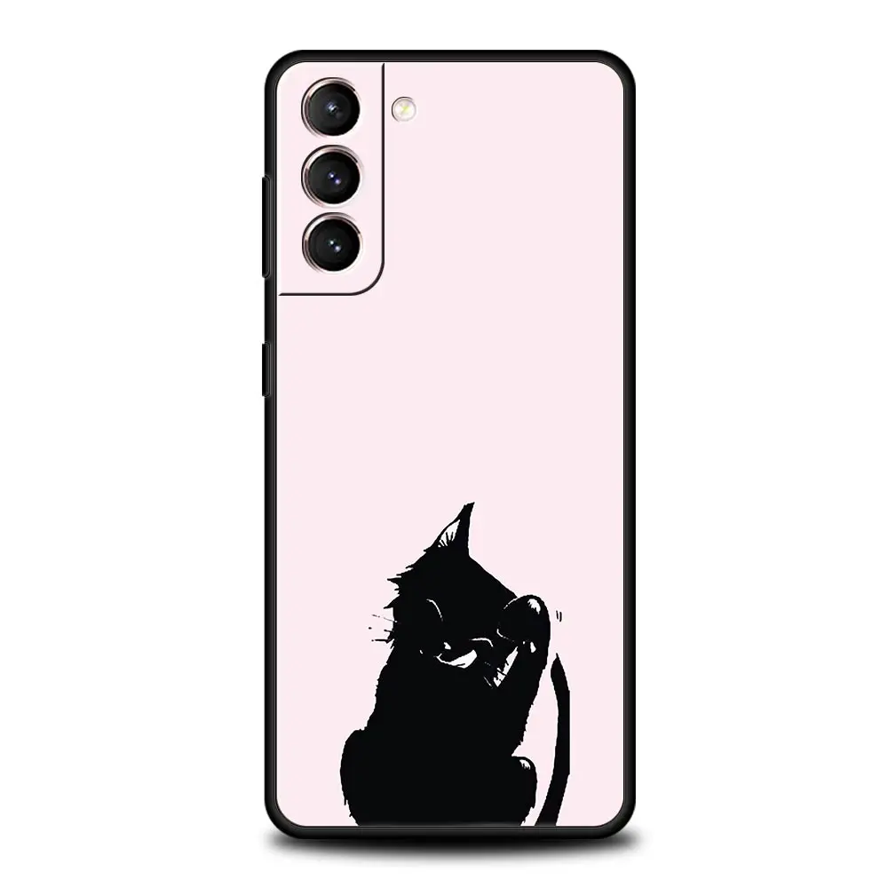 Funda de teléfono para Samsung Galaxy S24, S23, S22 Ultra, S20, S21 FE, 5G, S10, S9 Plus, S10E, S8, S7 Edge, cubierta de silicona, Gato Negro, dibujos animados, lindo - imagen 3