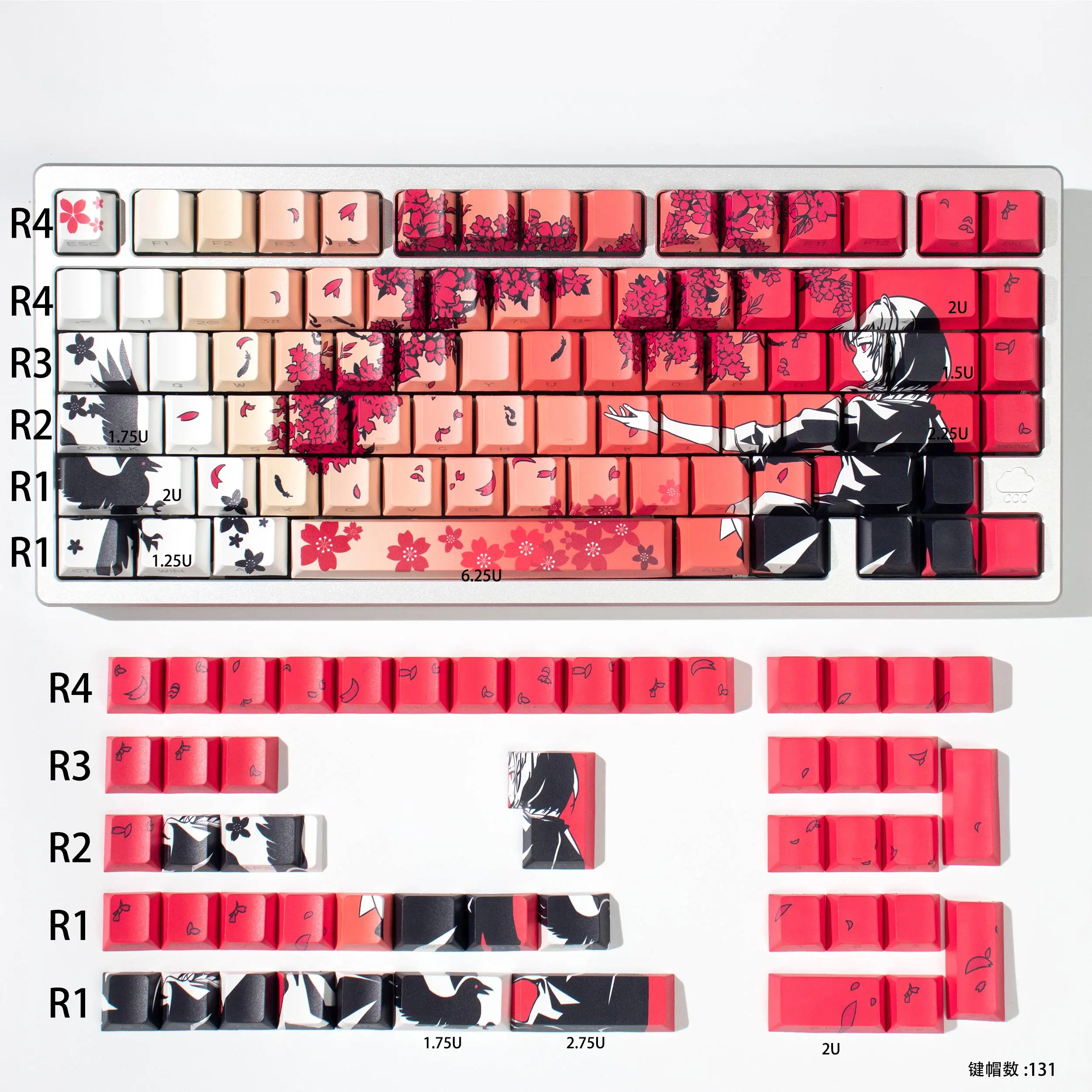 Teclas Sakura Cuervo Cherry Profile PBT, 131 teclas, sublimación GX87 Crush80 Hi8 Hi75 Lucky65 raven68 Rainy75 - imagen 4
