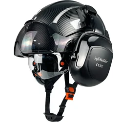 Casco de seguridad fibra de carbono CE con visera integrada y orejeras