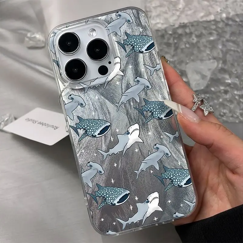 Funda de teléfono con patrón de tiburones junto al mar para iPhone 13, 12, 11, 15, 16 14 Pro Max, 16E, XS, XR Max 7, 8, 16 Plus, SE2, cubierta a prueba de golpes - imagen 3