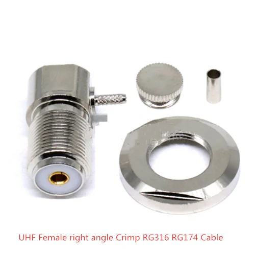Adaptador UHF SO239 PL259, tuerca Jack hembra, engarzado en ángulo recto, conectores RF de cable RG316/RG58/5DFB, 1 ud. - imagen 2