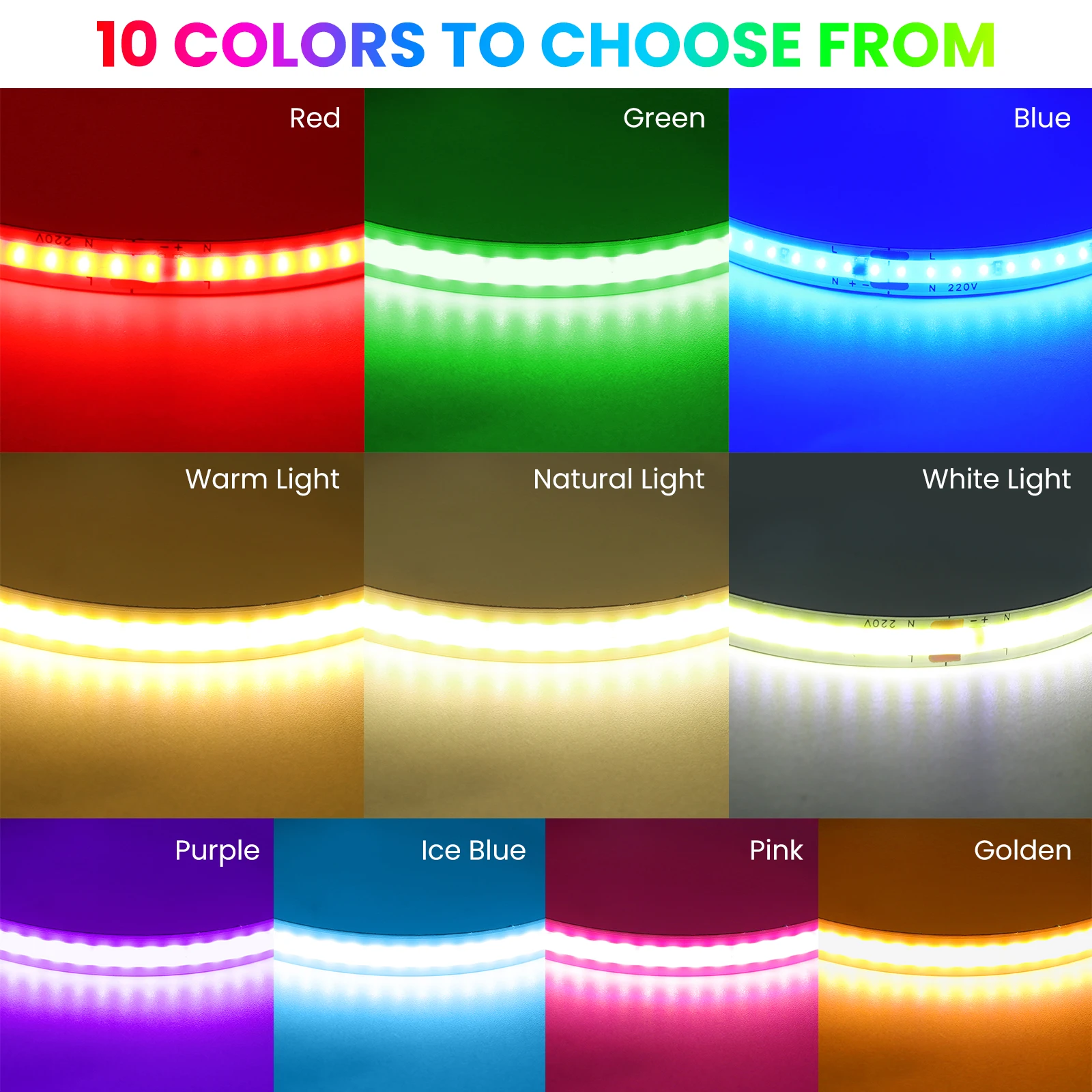 Tira de luces LED COB de 220V, sin necesidad de controlador, 240LEDs/m, 5m, 10m, 15m, 20m, cinta de luz lineal roja/azul/verde/rosa/blanca para iluminación del hogar - imagen 5
