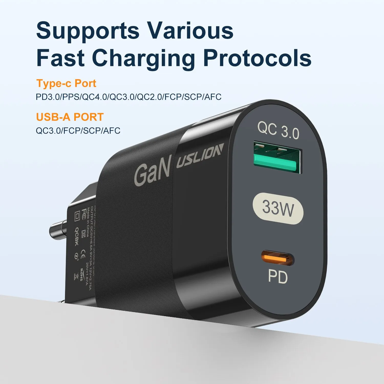 USLION-cargador USB tipo C para iPhone, dispositivo de carga rápida de 33W GaN PD, QC 3,0, 3,0, para iPad Air, 14, 13, 12 Pro Max - imagen 5