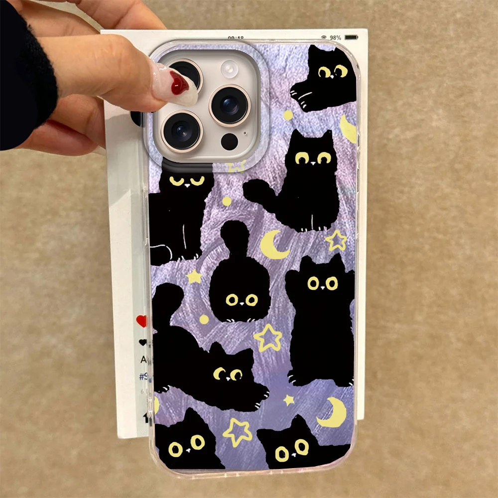 Funda de teléfono con diseño de gato negro y Luna para iphone 16, 15, 14, 7, 8, Plus, 13 Pro Max, 16e X XS XR SE 2022, carcasa trasera suave de silicona para niñas - imagen 4