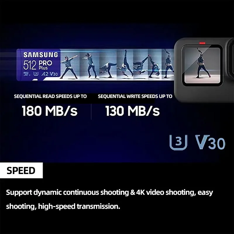 Tarjeta de memoria SAMSUNG PRO Plus tarjeta MicroSD 128GB 256GB 512GB 1TB 180MB/s C10 U3 V30 Microsd Micro SD SDXC para cámara de Dron de teléfono - imagen 3